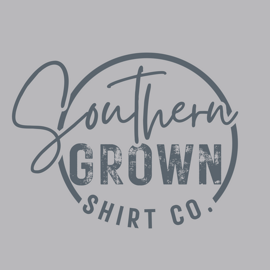 Blue gray Southern Grown Shirt Company logo on gray
