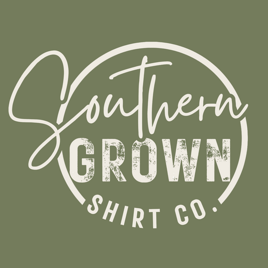 Cream Southern Grown Shirt Co Logo on Military Green