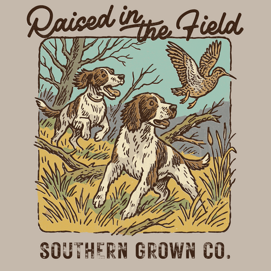 Kids Raised in the Field Tee in sand full back design