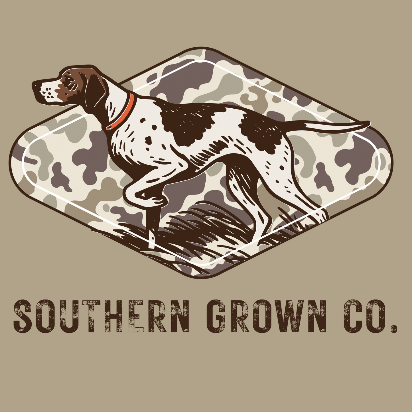 Adult Dog’ll Hunt Tee in Khaki  full back design