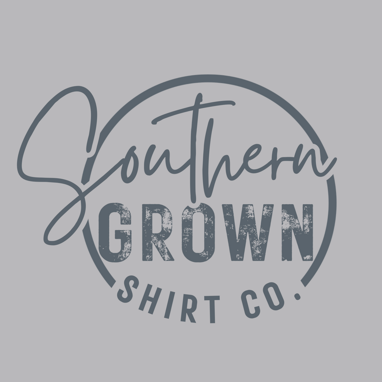 Blue gray Southern Grown Shirt Company logo on gray
