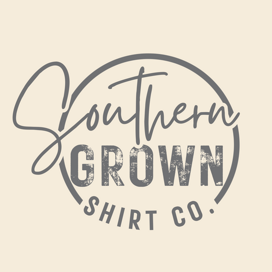 Gray Southern Grown Shirt Company Logo on an ivory tee