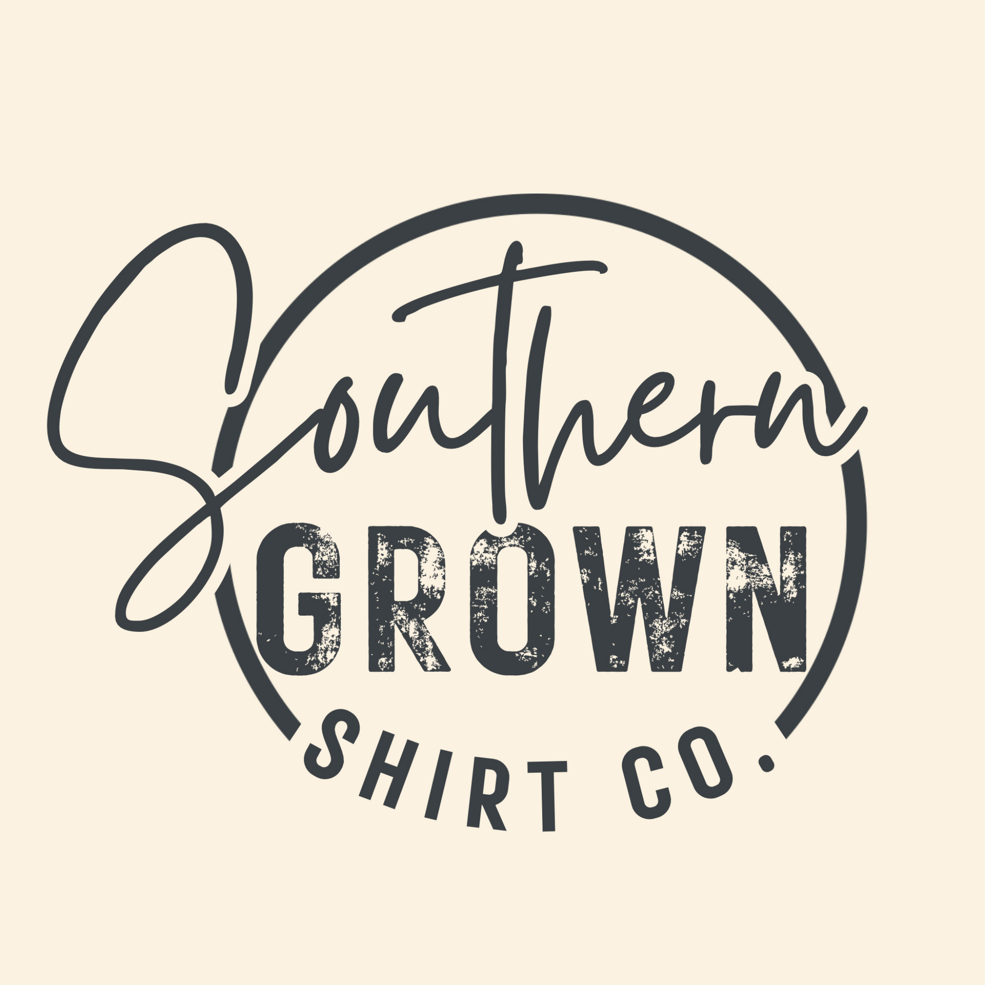 Kids Southern Grown Shirt Company logo in navy on a natural tee