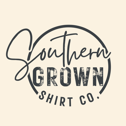 Kids Southern Grown Shirt Company logo in navy on a natural tee