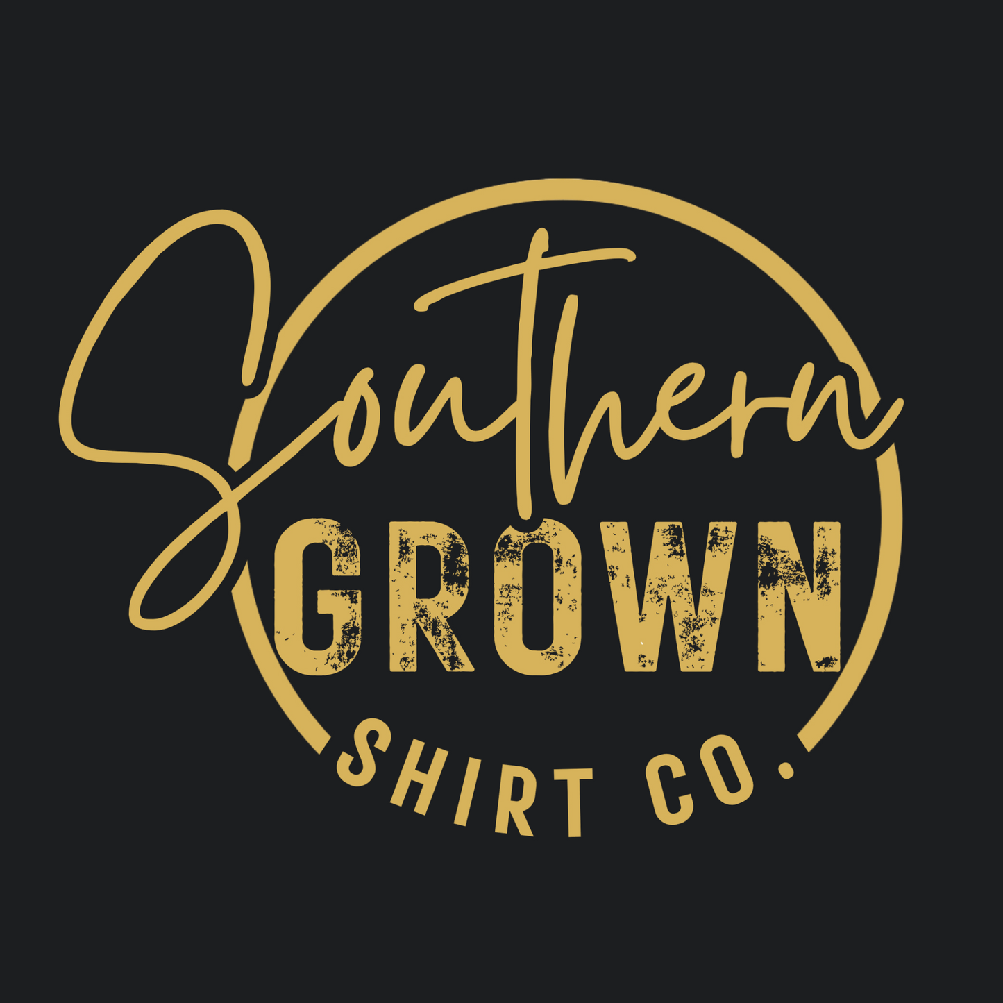 Southern Grown Clothing Company logo in golden yellow on black
