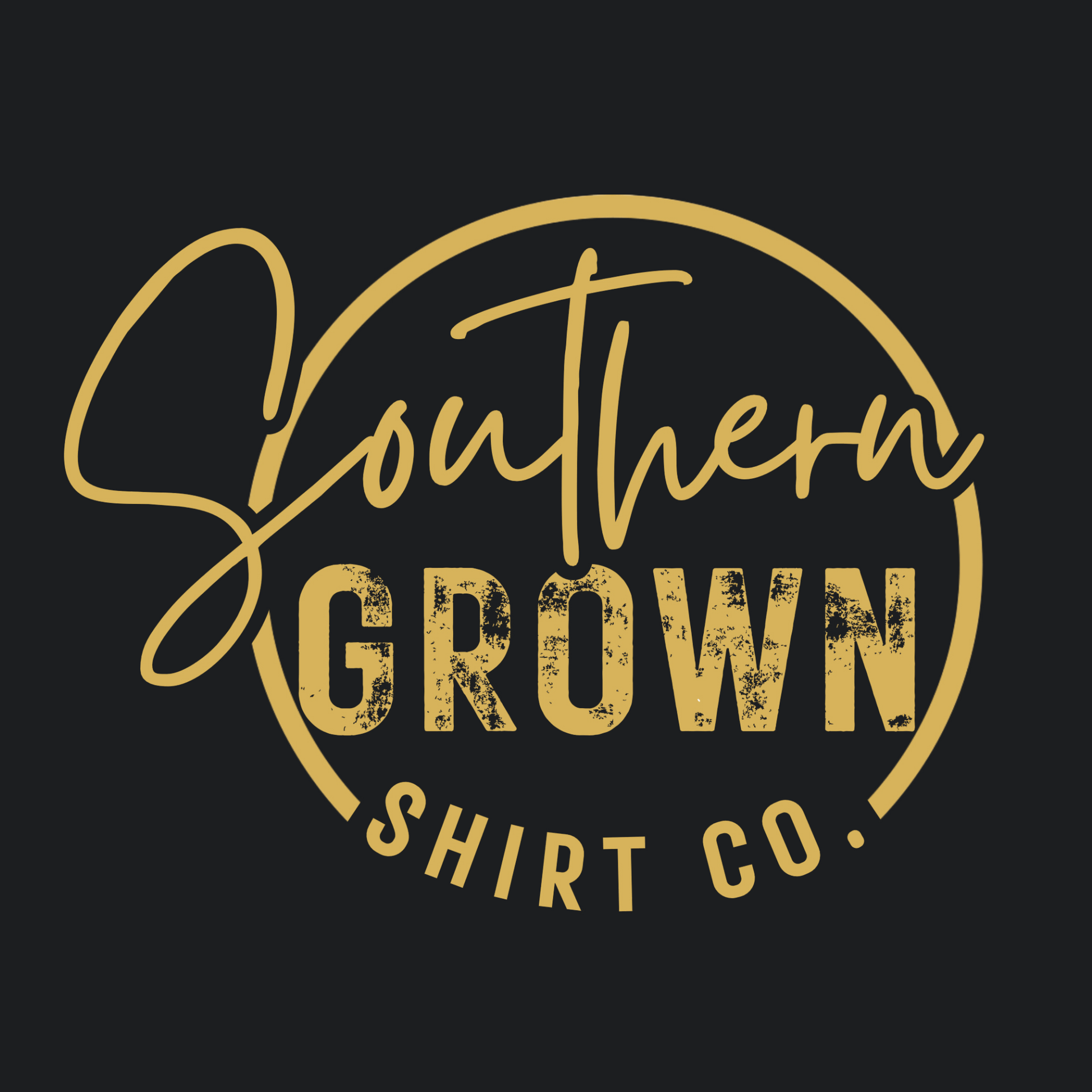 Southern Grown Clothing Company logo in golden yellow on black