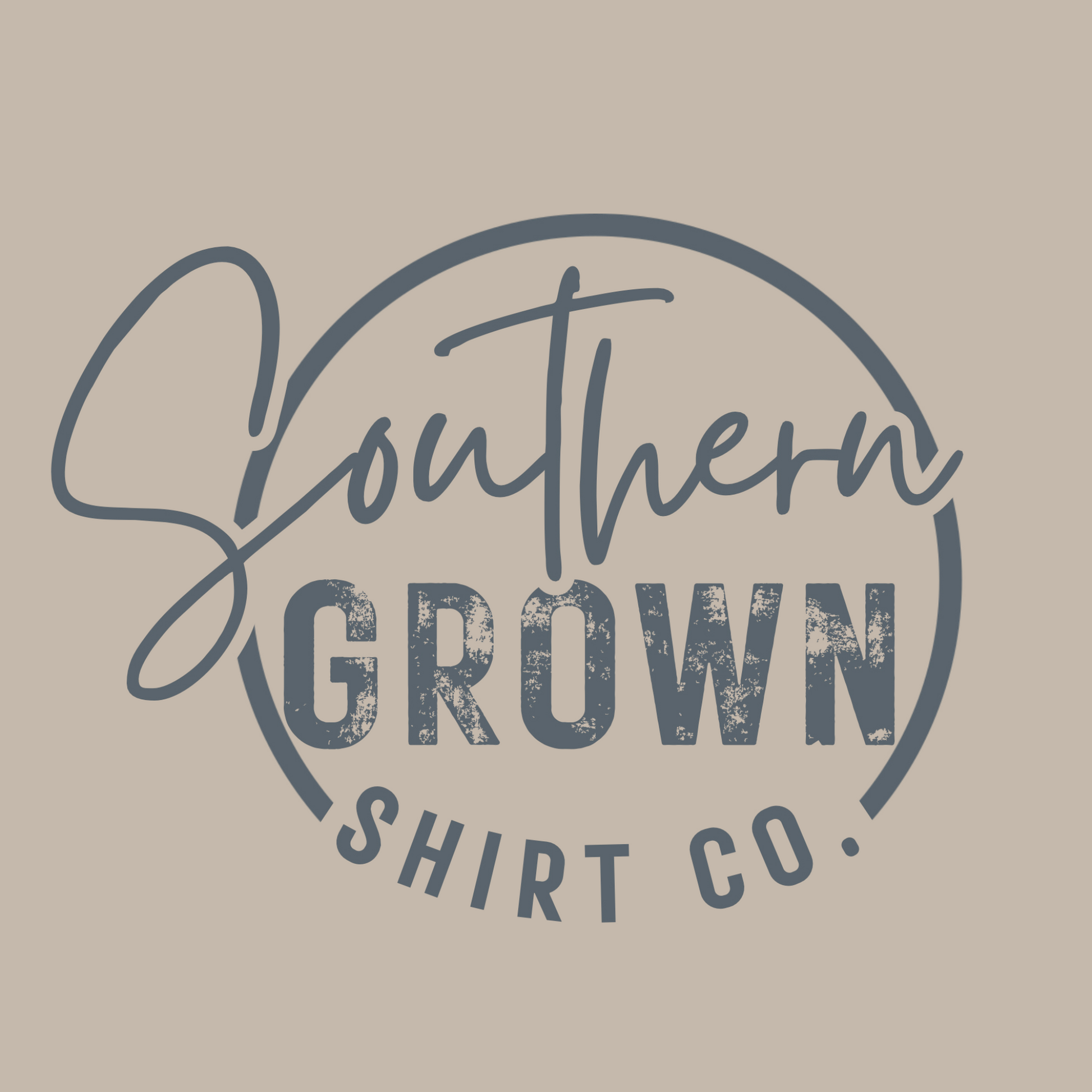 Southern Grown Shirt Co Blue Logo on Sand