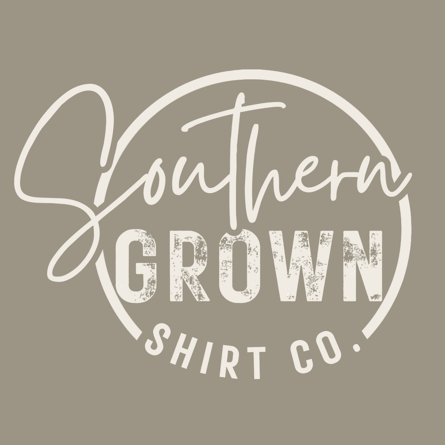 Southern Grown Shirt Co logo on a sandstone shirt