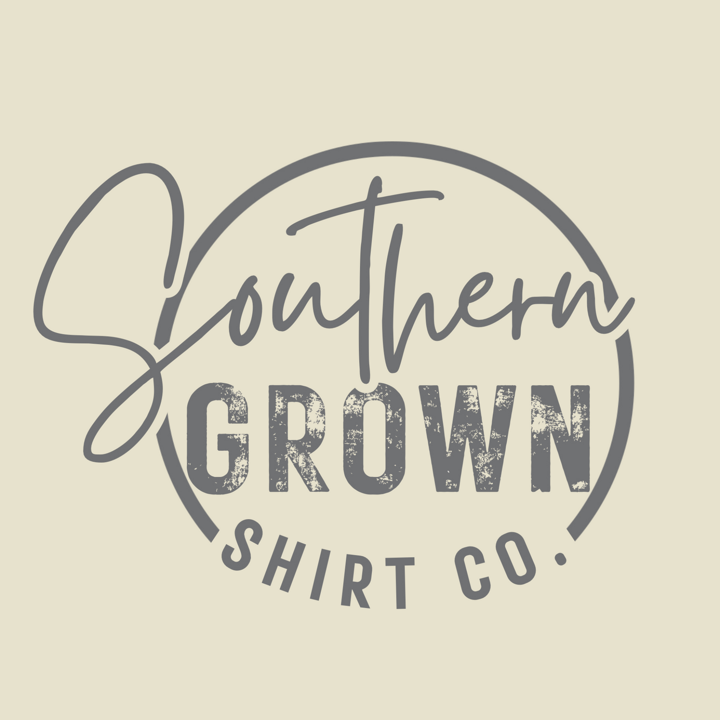 Southern Grown Shirt Company washed blue logo on ivory